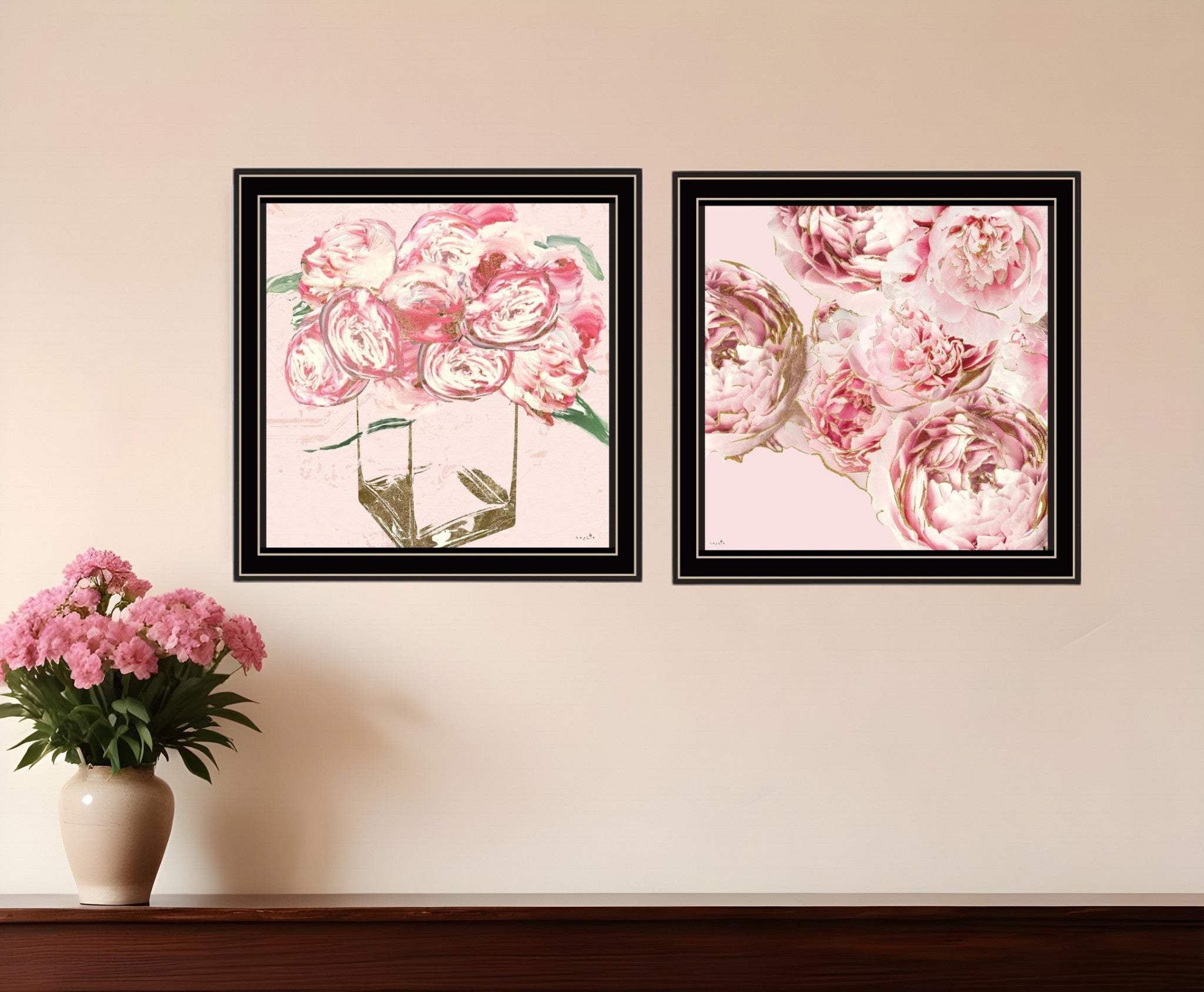 Set Of Two The Peonies 1 Black Framed Print Wall Art - Homeroots - Flyclothing LLC