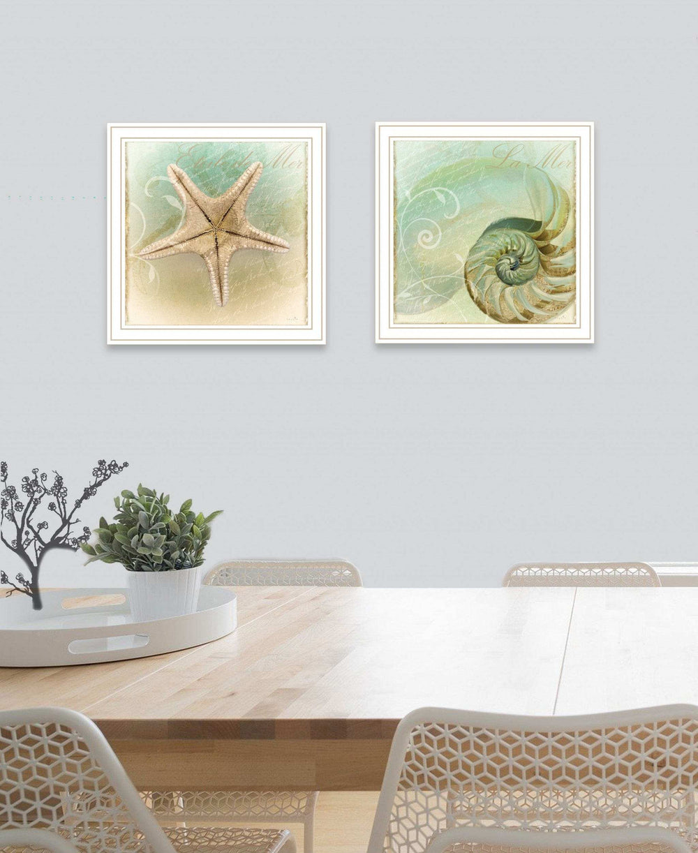 Set Of Two The Sea I and Sea II 2 White Framed Print Wall Art - Homeroots - Flyclothing LLC
