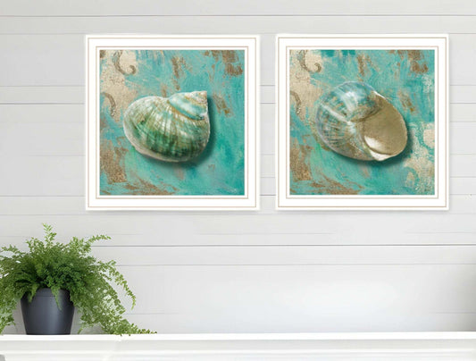 Set Of Two Azurica I and Sea II 2 White Framed Print Wall Art - Homeroots - Flyclothing LLC