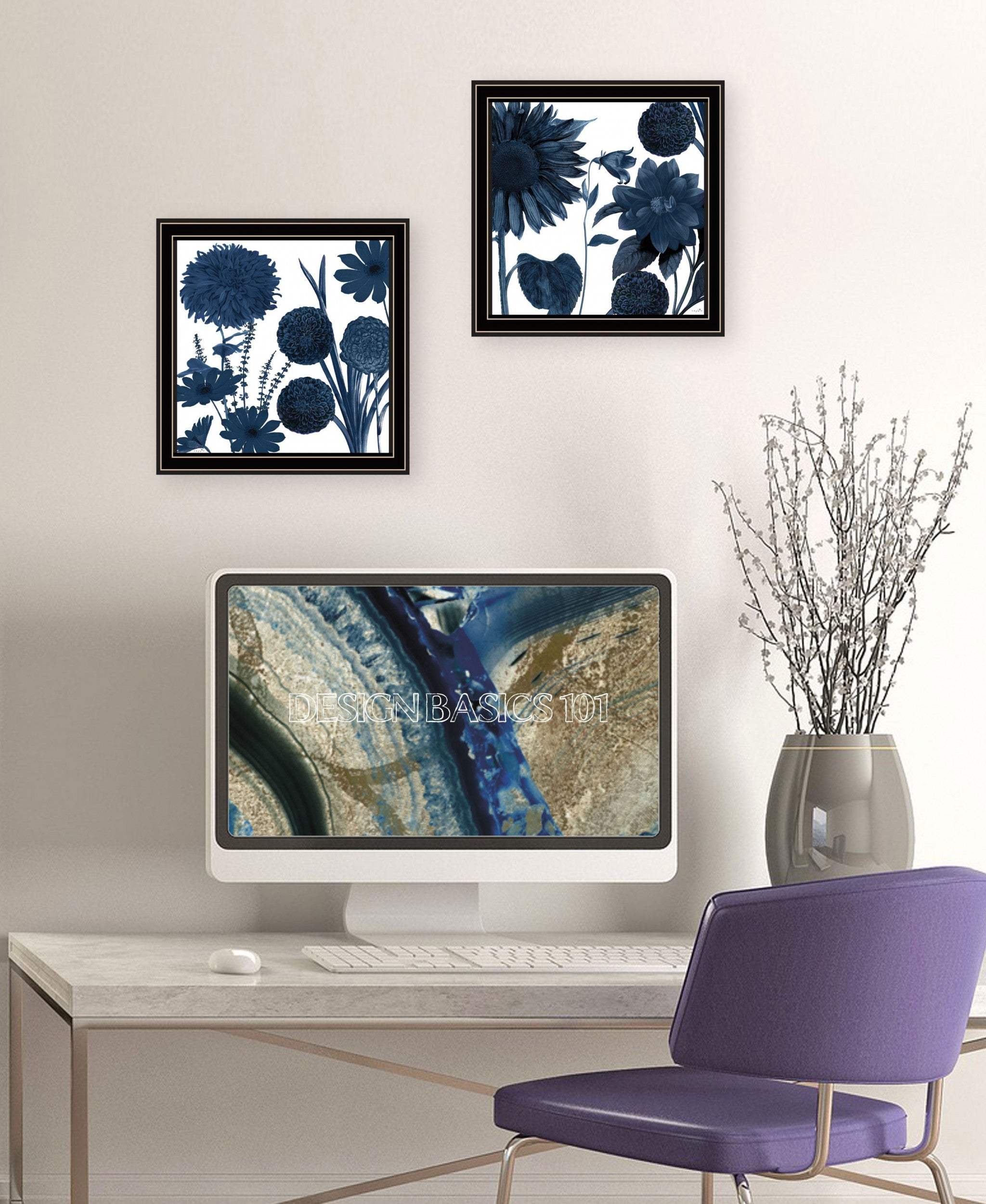 Set Of Two Sunflower Blues 1 Black Framed Print Wall Art - Homeroots - Flyclothing LLC