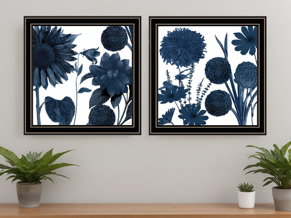 Set Of Two Sunflower Blues 1 Black Framed Print Wall Art - Homeroots