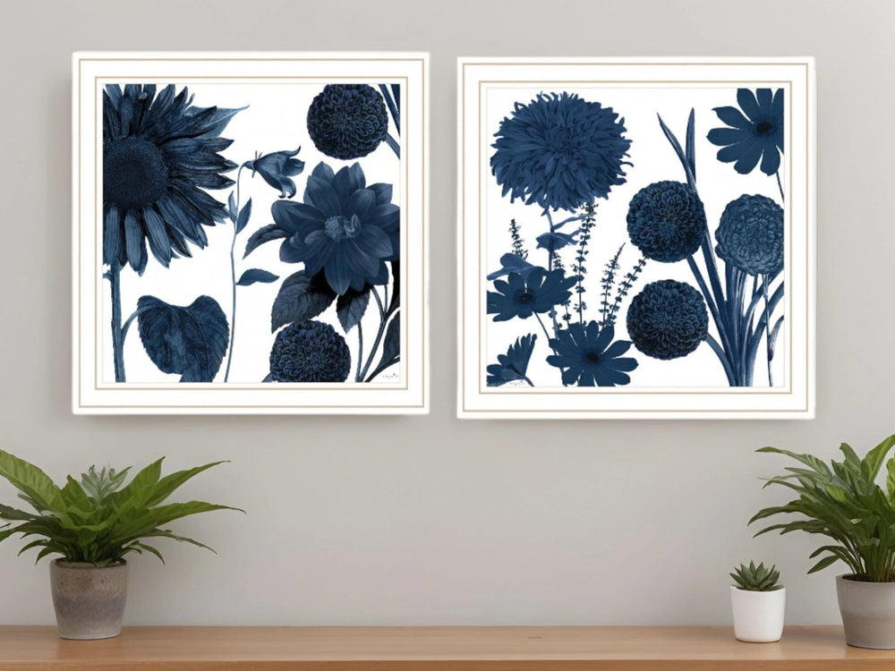Set Of Two Sunflower Blues 2 White Framed Print Wall Art - Homeroots