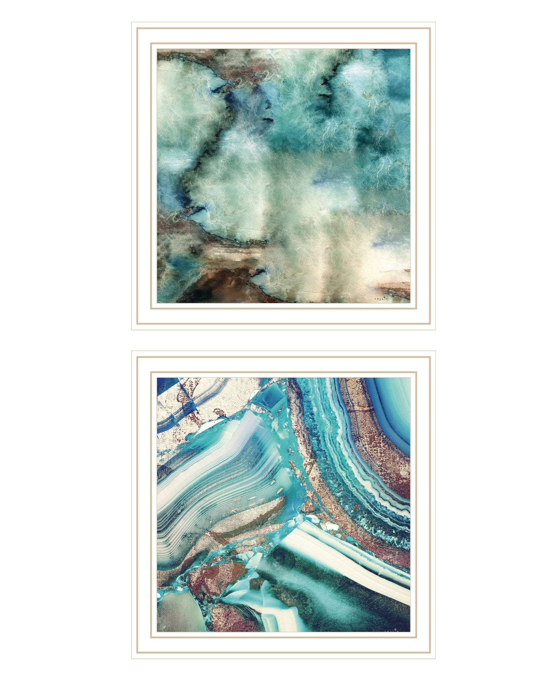 Set Of Two Earth tones I and Sea II 2 White Framed Print Wall Art - Homeroots - Flyclothing LLC
