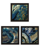 Set Of Three Deep Blue 1 Black Framed Print Wall Art - Homeroots