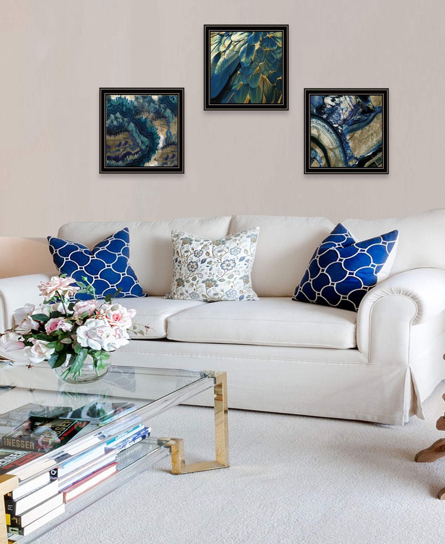 Set Of Three Deep Blue 1 Black Framed Print Wall Art - Homeroots - Flyclothing LLC