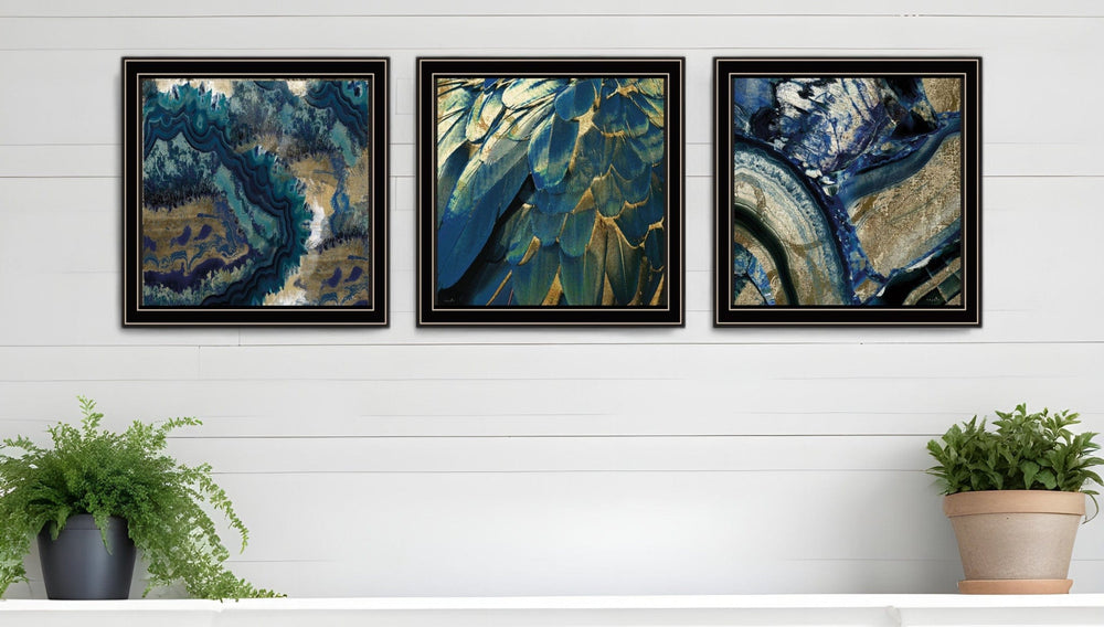 Set Of Three Deep Blue 1 Black Framed Print Wall Art - Homeroots