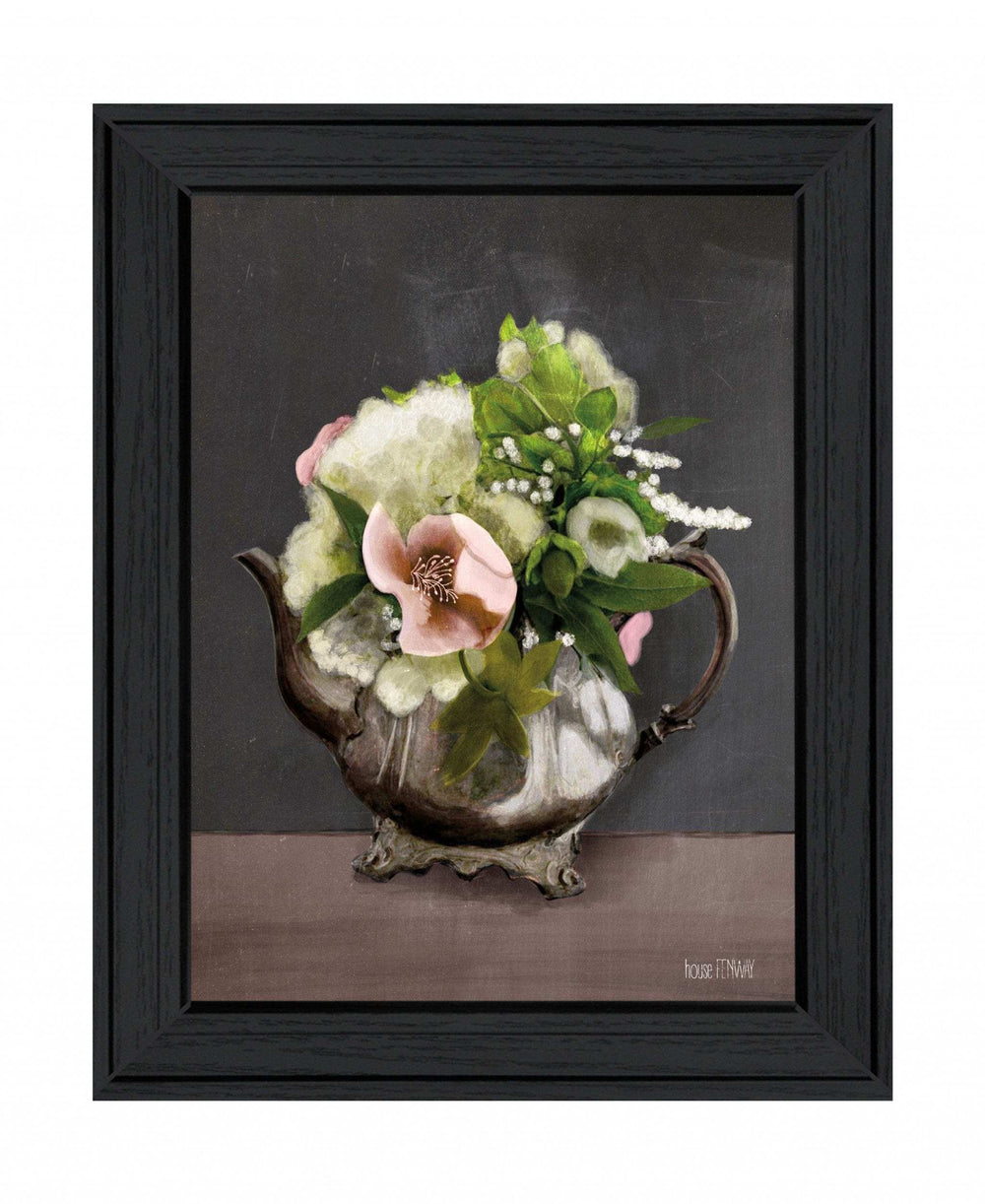 Vintage Floral Tea Pot 1 Black Framed Print Kitchen Wall Art - Homeroots - Flyclothing LLC