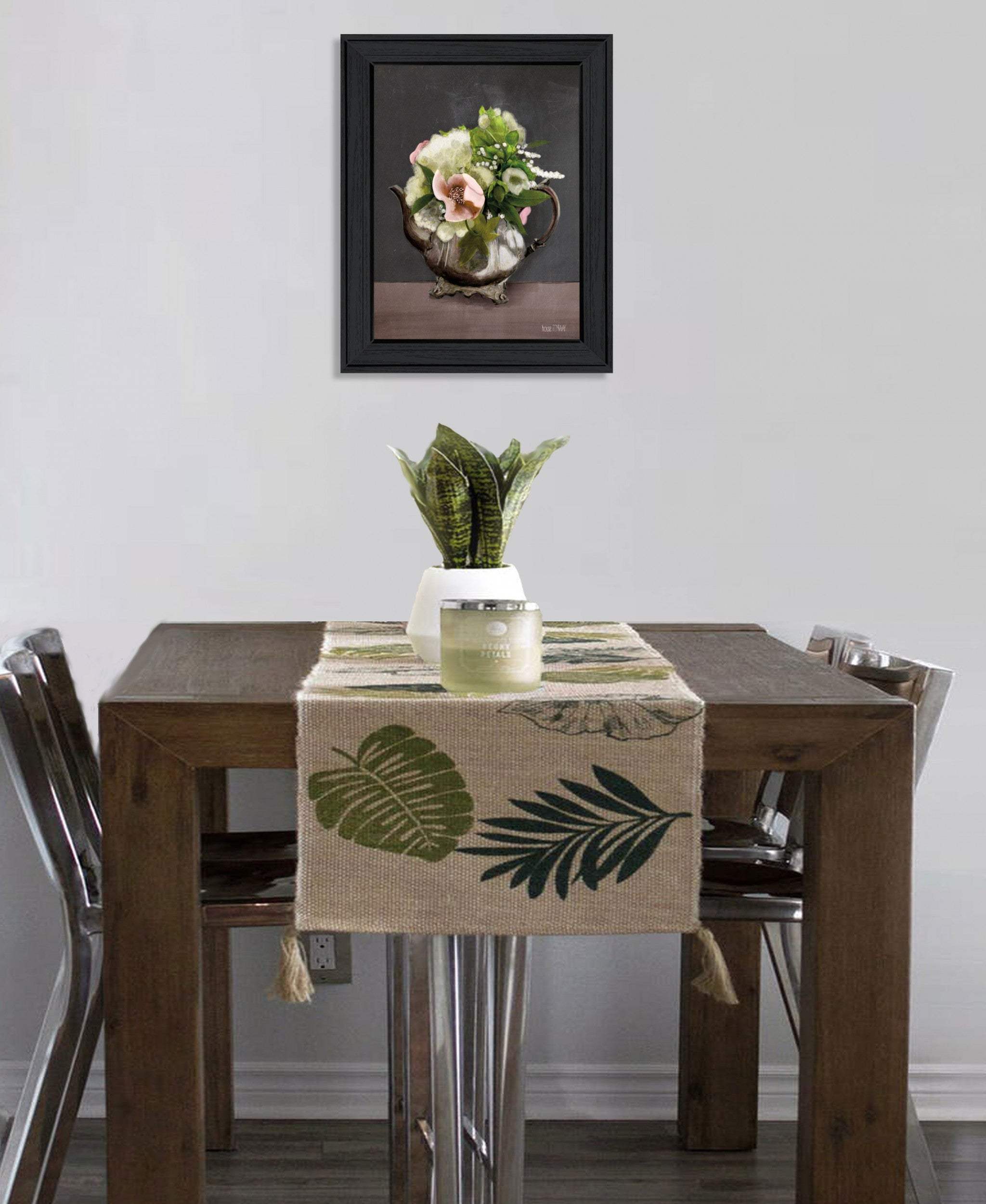 Vintage Floral Tea Pot 1 Black Framed Print Kitchen Wall Art - Homeroots - Flyclothing LLC
