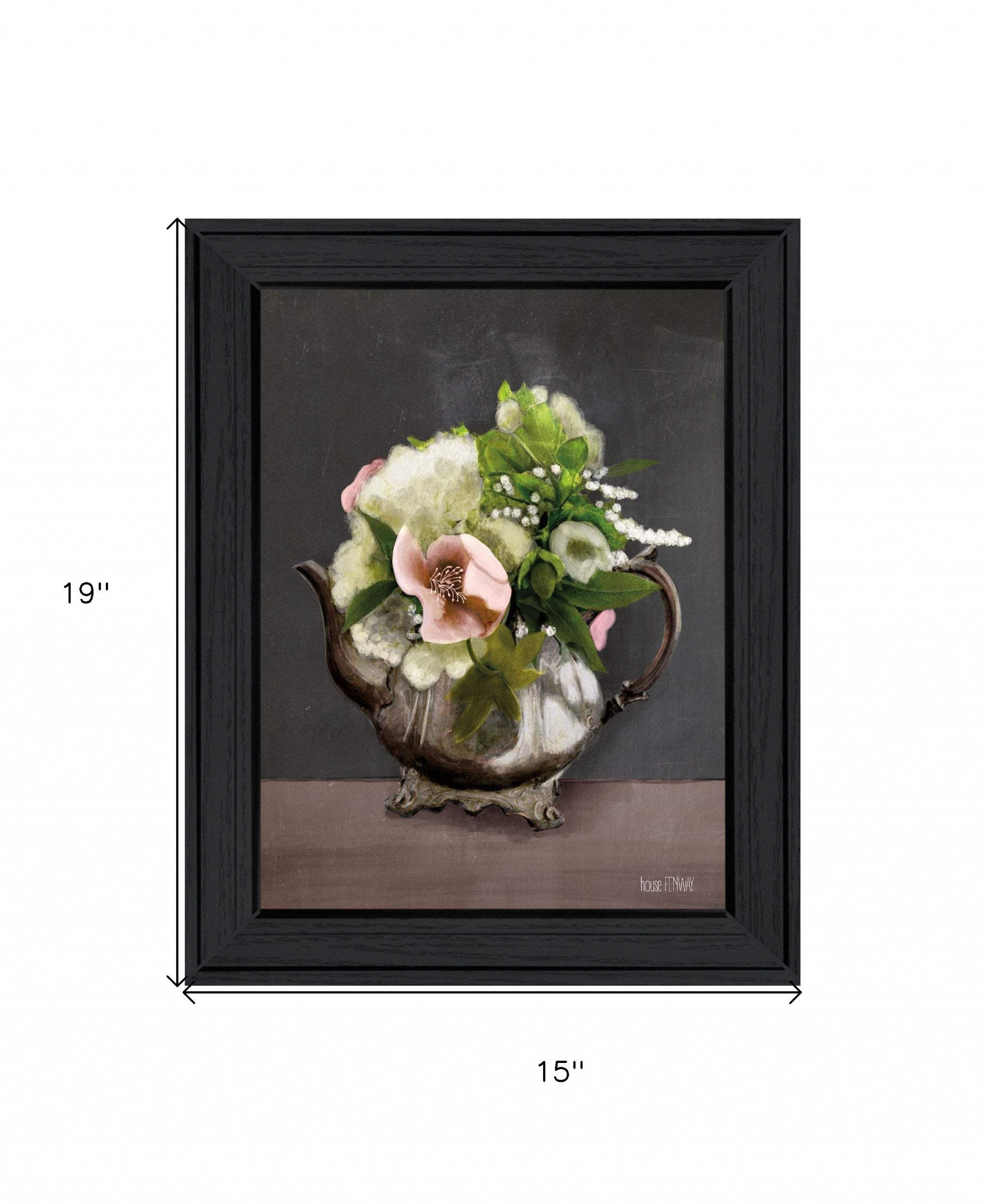 Vintage Floral Tea Pot 1 Black Framed Print Kitchen Wall Art - Homeroots - Flyclothing LLC