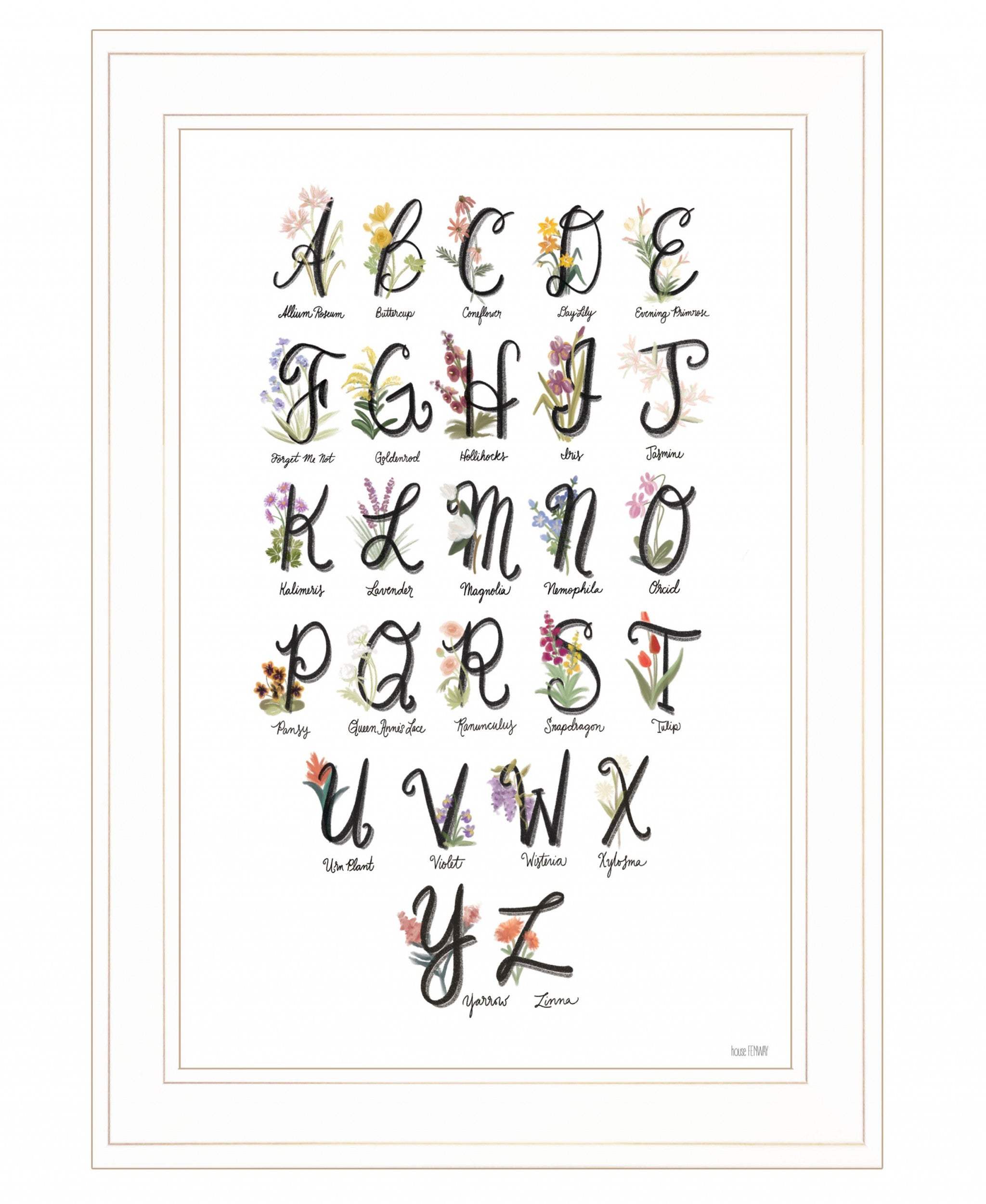 Flower Alphabet 1 White Framed Print Wall Art - Homeroots - Flyclothing LLC