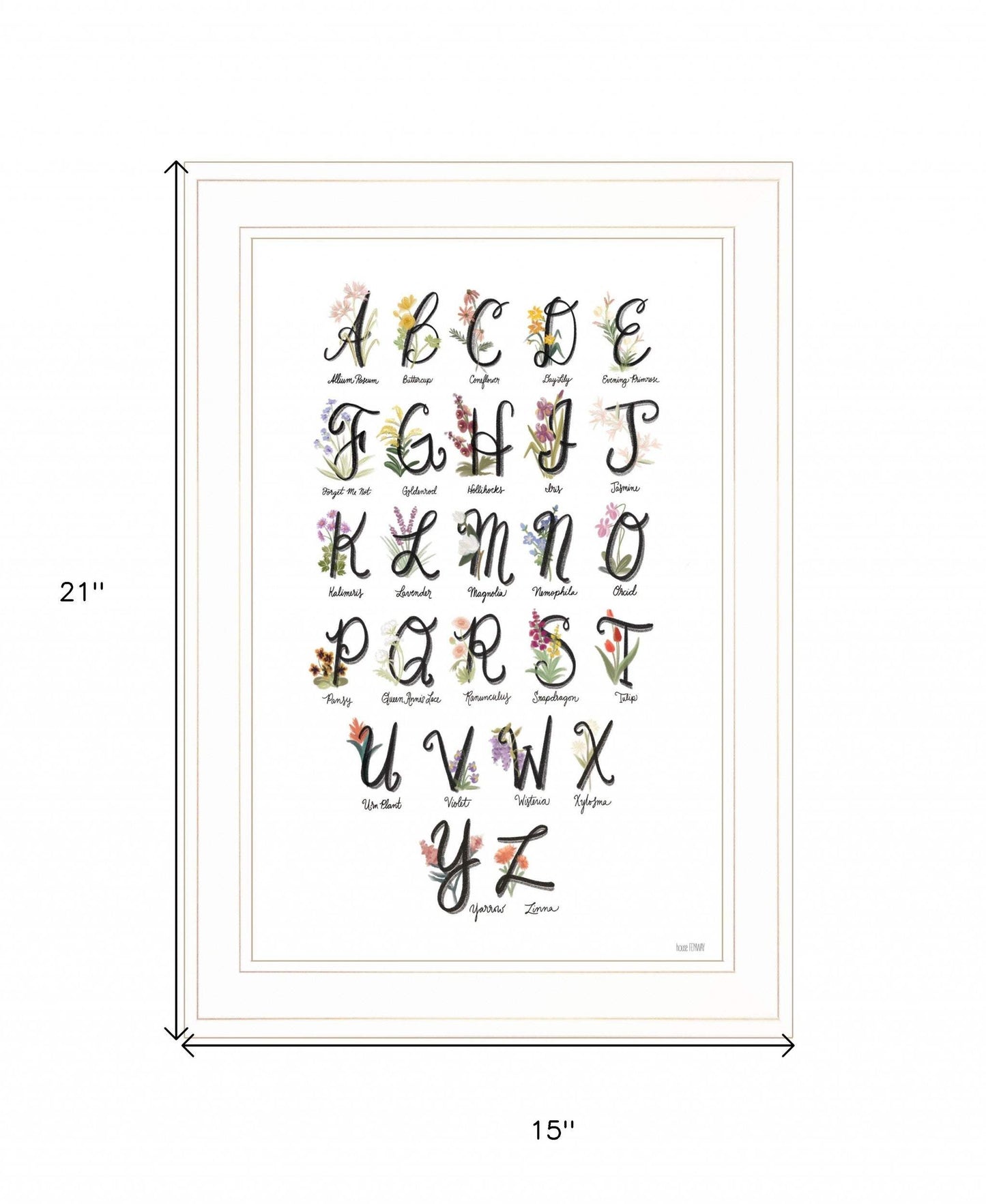 Flower Alphabet 1 White Framed Print Wall Art - Homeroots - Flyclothing LLC