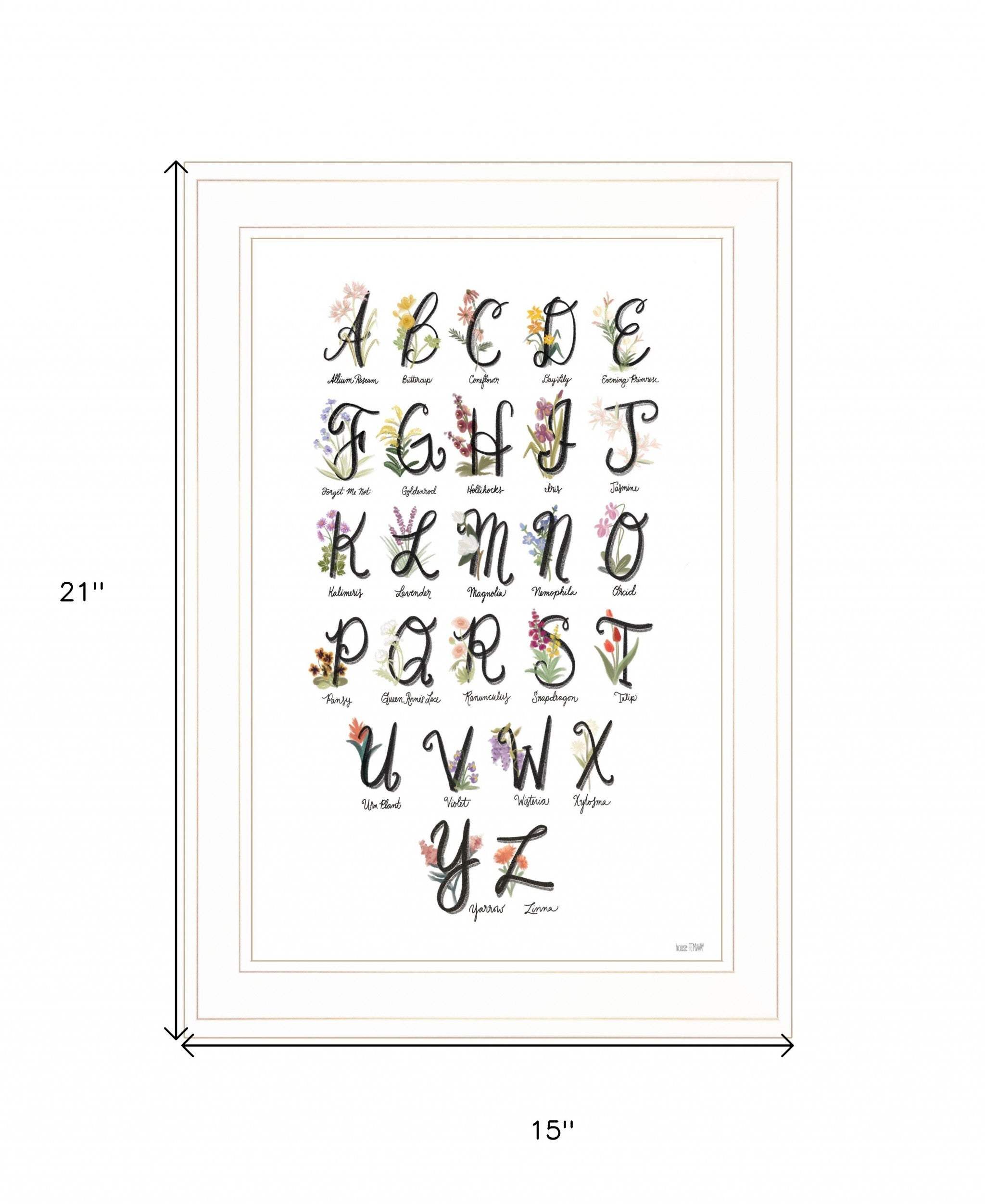 Flower Alphabet 1 White Framed Print Wall Art - Homeroots - Flyclothing LLC