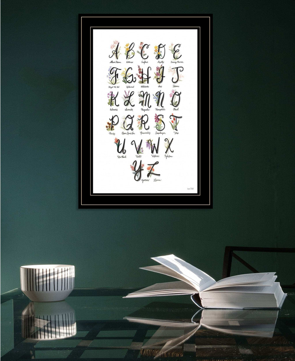 Flower Alphabet 2 Black Framed Print Wall Art - Homeroots - Flyclothing LLC