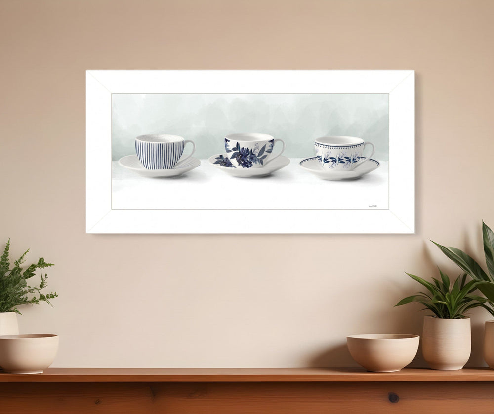 Cups and Saucers 1 White Framed Print Wall Art - Homeroots