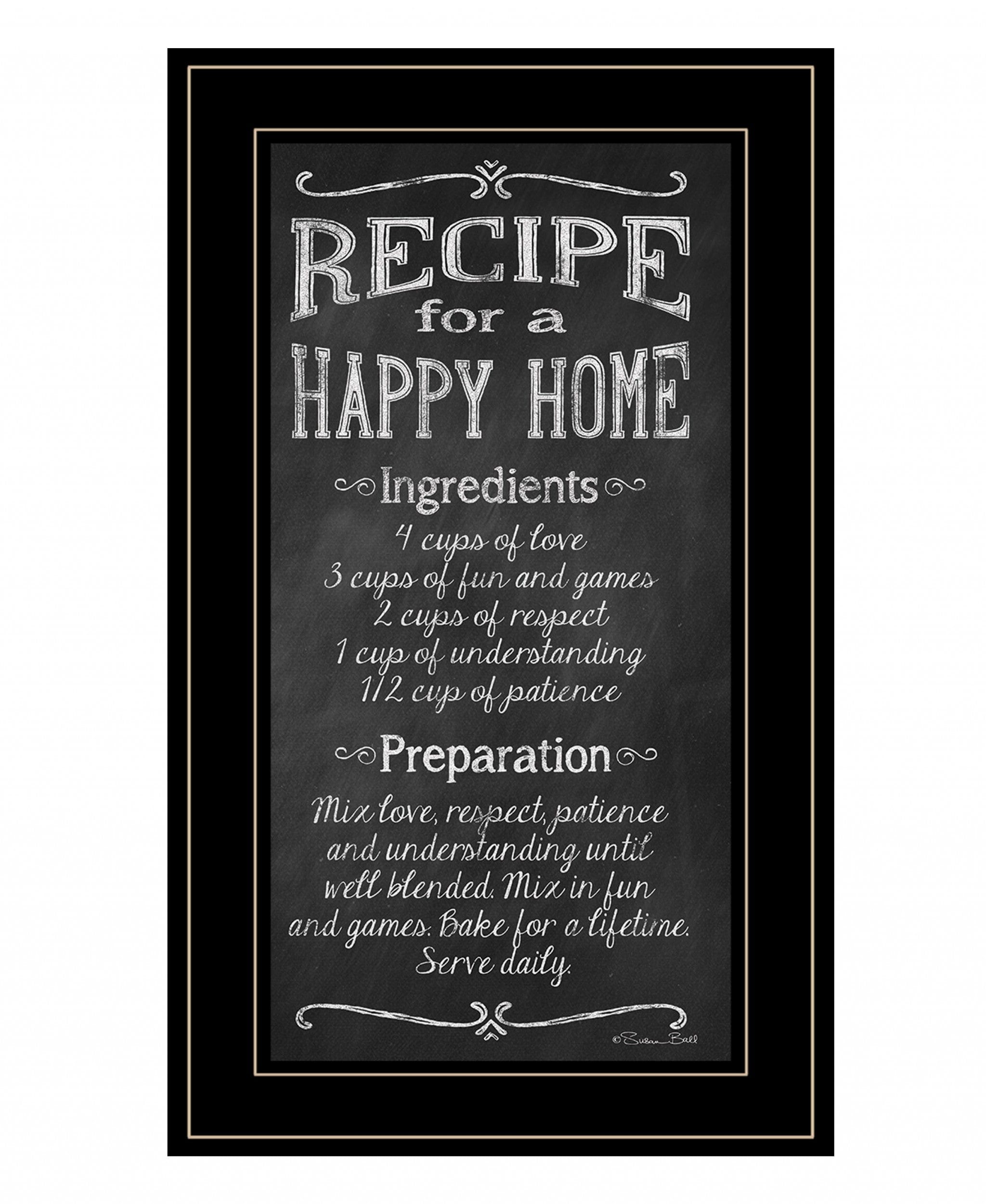 Recipe for a Happy Home 3 Black Framed Print Wall Art - Homeroots