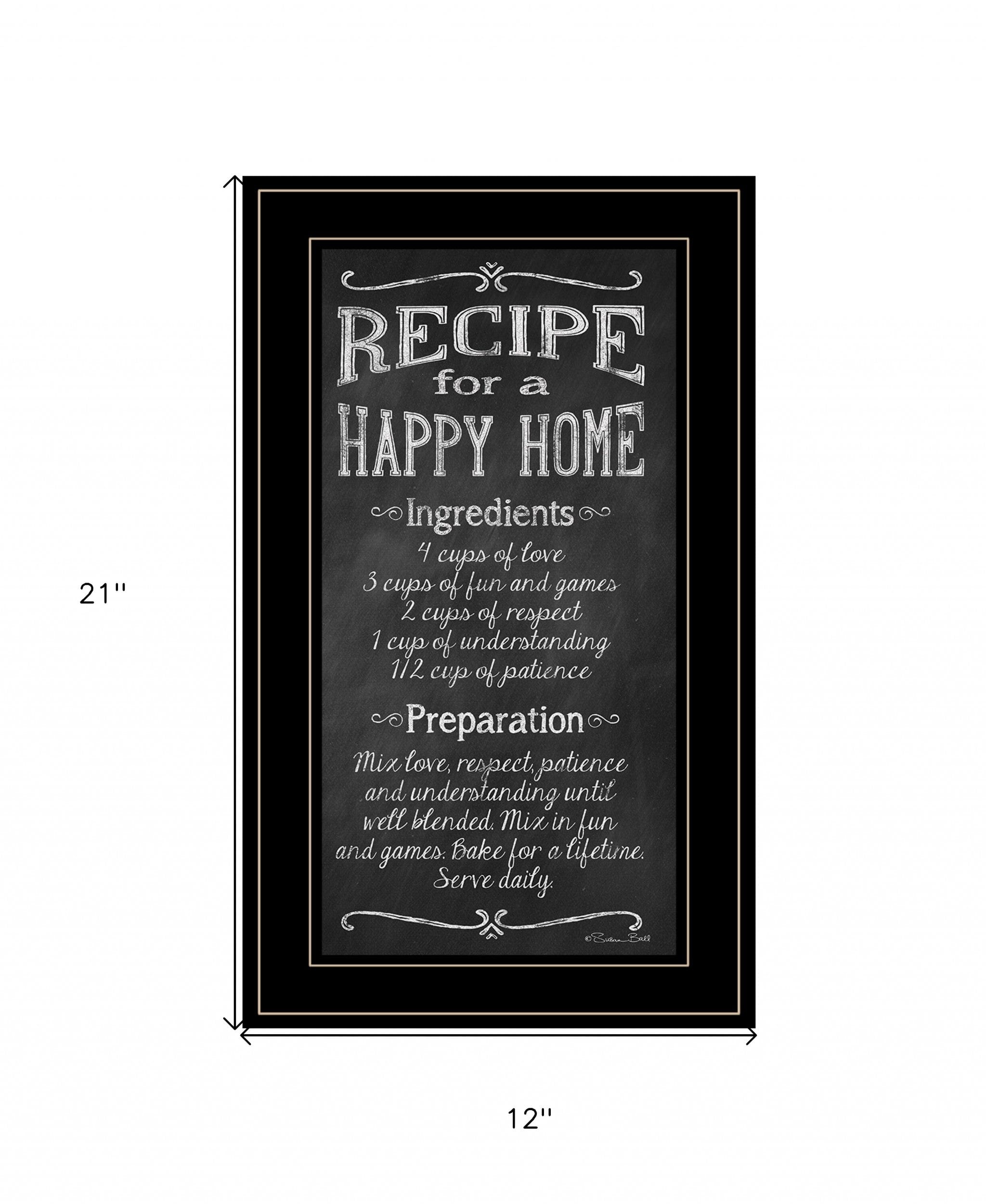 Recipe for a Happy Home 3 Black Framed Print Wall Art - Homeroots