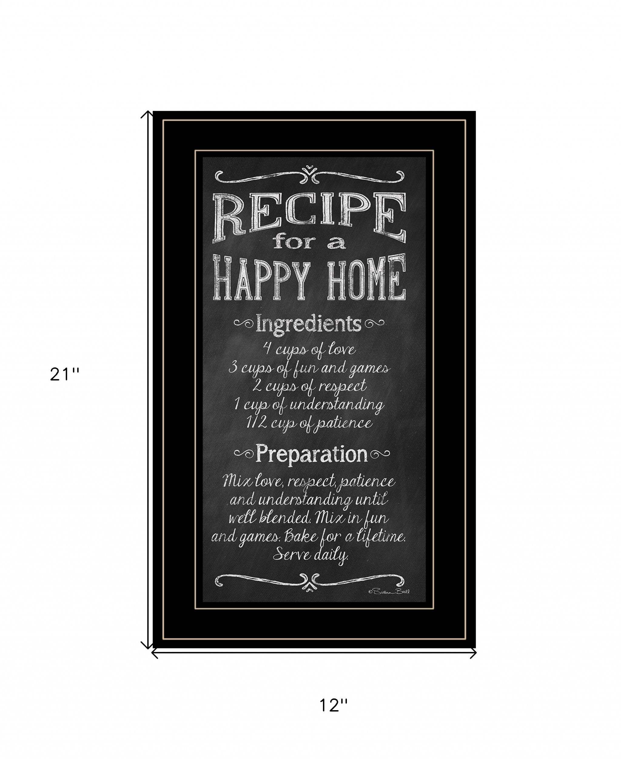 Recipe for a Happy Home 3 Black Framed Print Wall Art - Homeroots - Flyclothing LLC