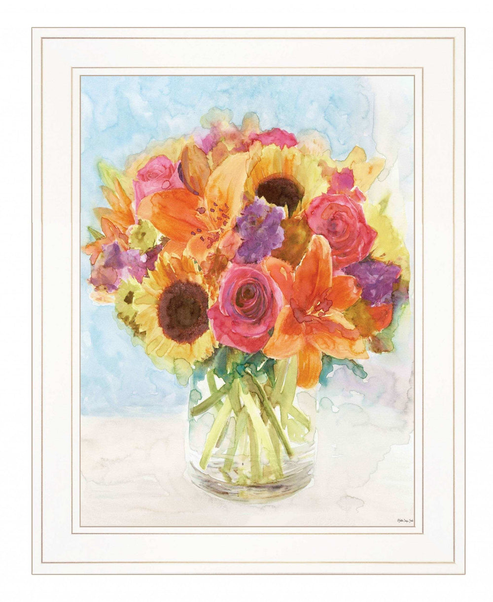 Vases with Flowers 1 White Framed Print Wall Art - Homeroots - Flyclothing LLC