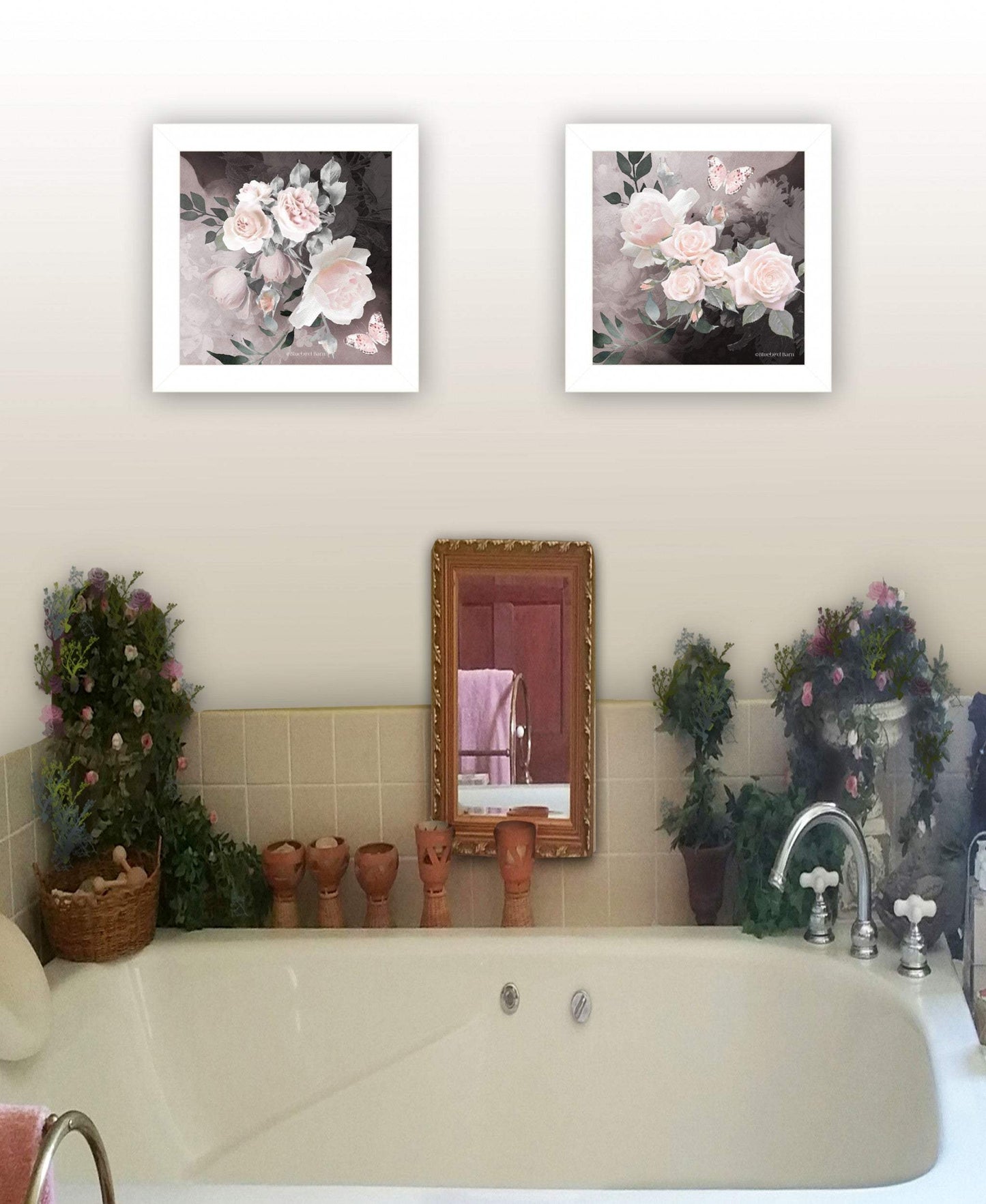 Set Of Two Noir Roses 5 White Framed Print Wall Art - Homeroots - Flyclothing LLC