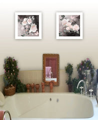 Set Of Two Noir Roses 5 White Framed Print Wall Art