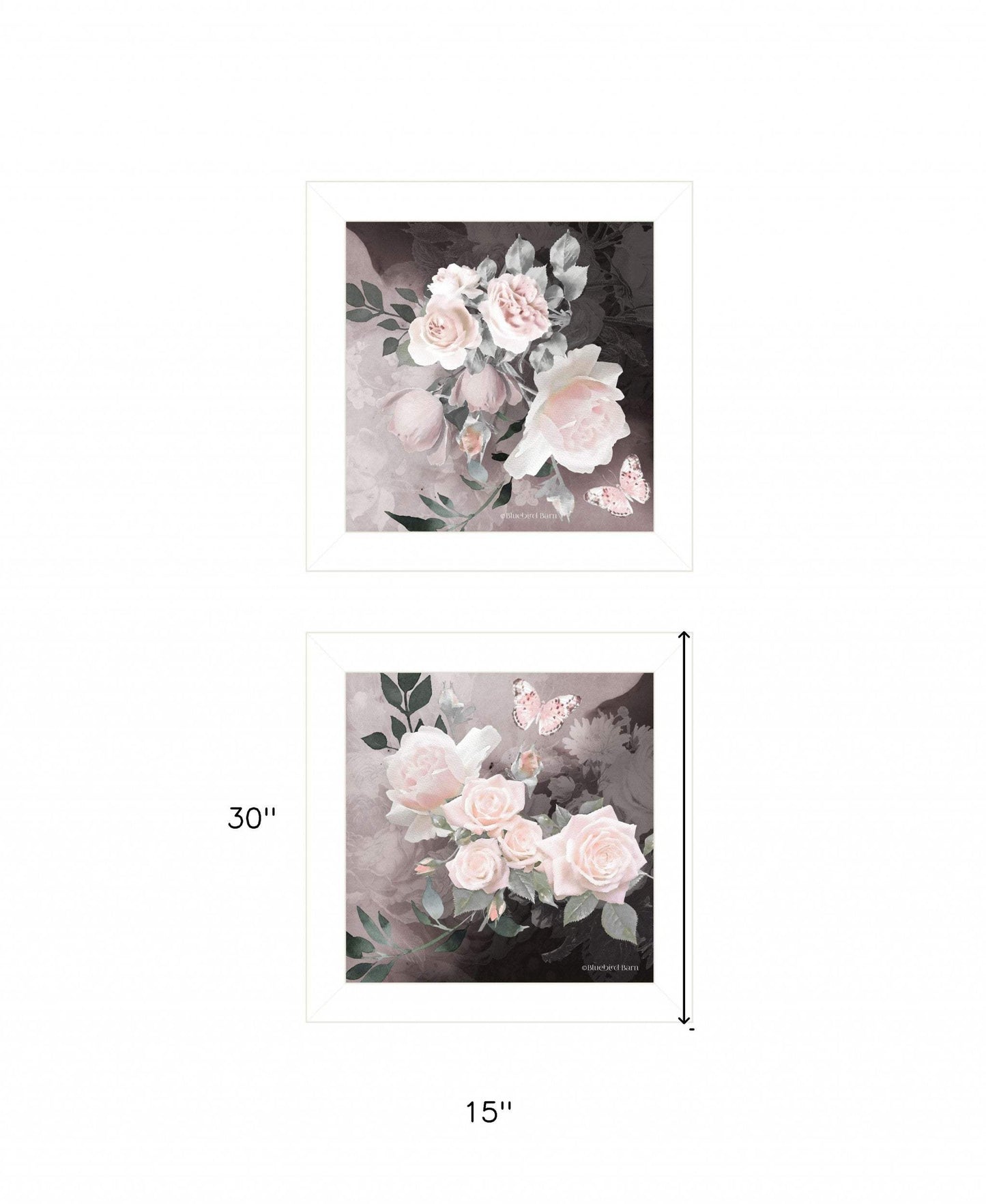 Set Of Two Noir Roses 5 White Framed Print Wall Art - Homeroots - Flyclothing LLC