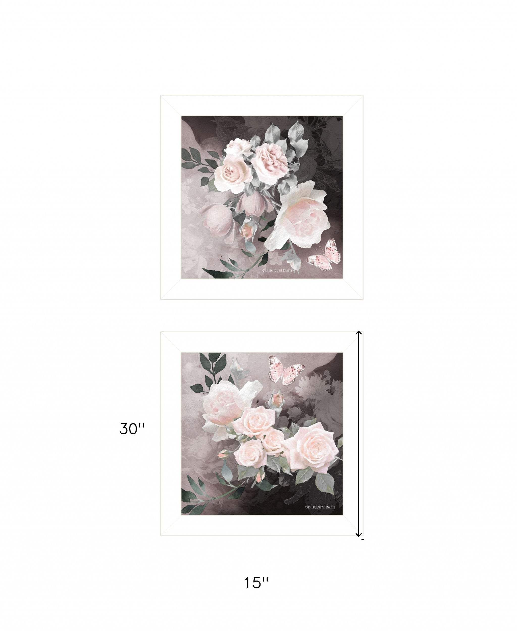Set Of Two Noir Roses 5 White Framed Print Wall Art - Homeroots - Flyclothing LLC