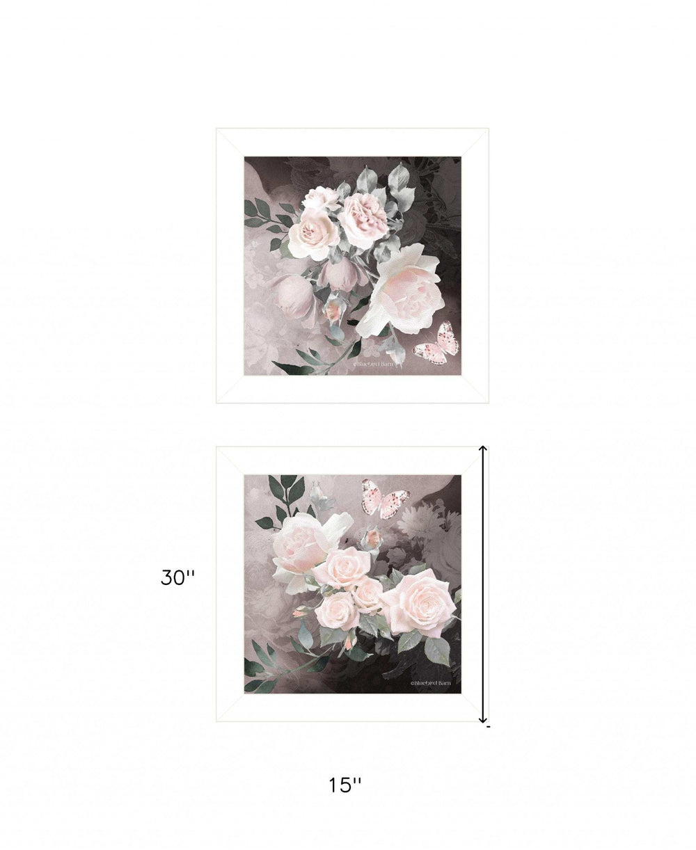 Set Of Two Noir Roses 5 White Framed Print Wall Art - Homeroots - Flyclothing LLC