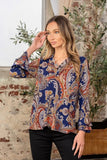 Sew In Love Full Size Wrinkle Free Paisley Print Long Sleeve Top - Trendsi