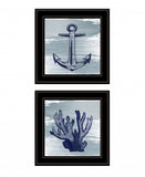 Set Of Two The Beach Coastal 2 Black Framed Print Wall Art - Homeroots