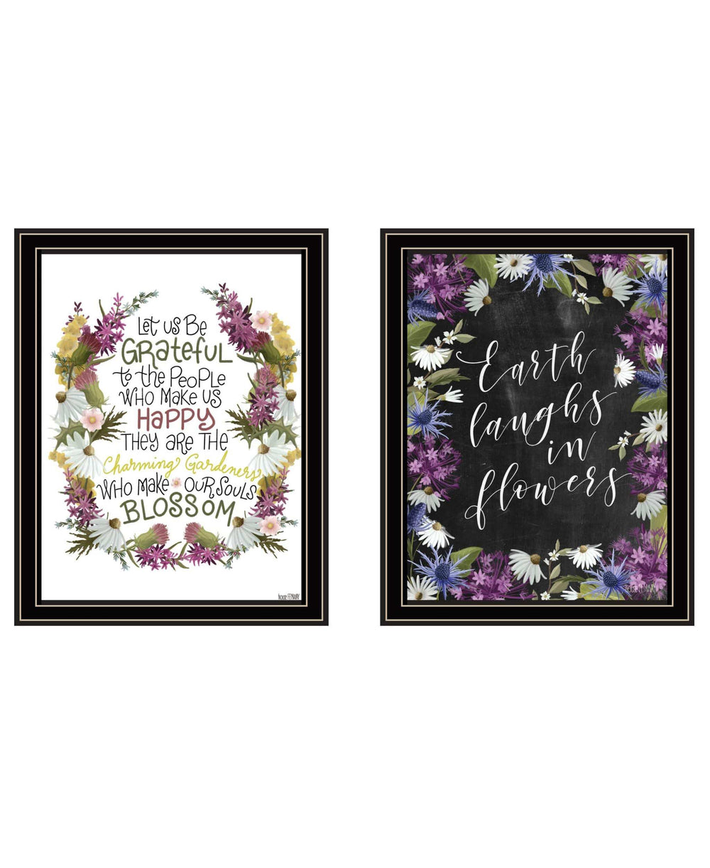 Set Of Two Flowers Make Us Laugh Black Framed Print Wall Art - Homeroots - Flyclothing LLC