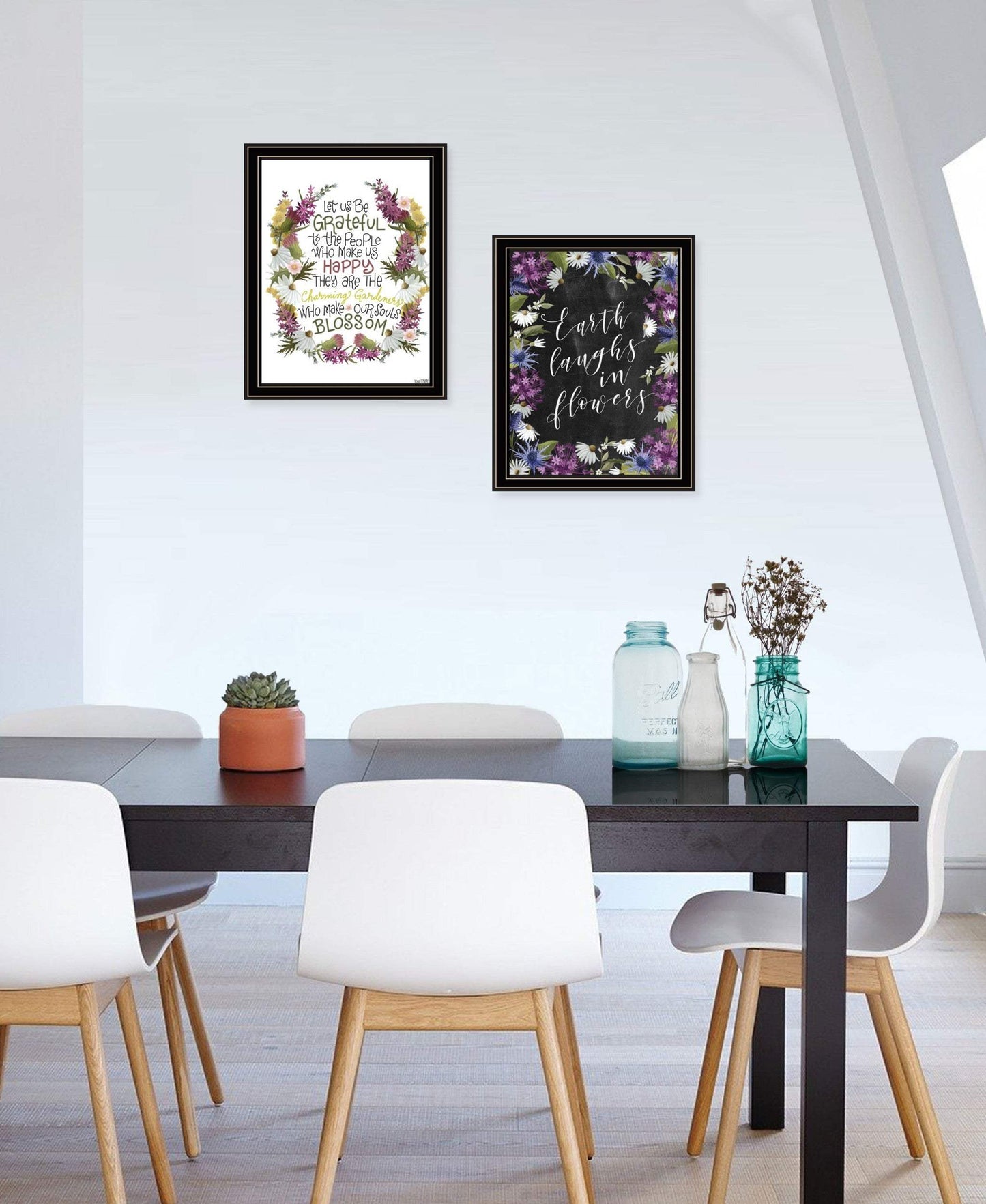 Set Of Two Flowers Make Us Laugh Black Framed Print Wall Art - Homeroots - Flyclothing LLC