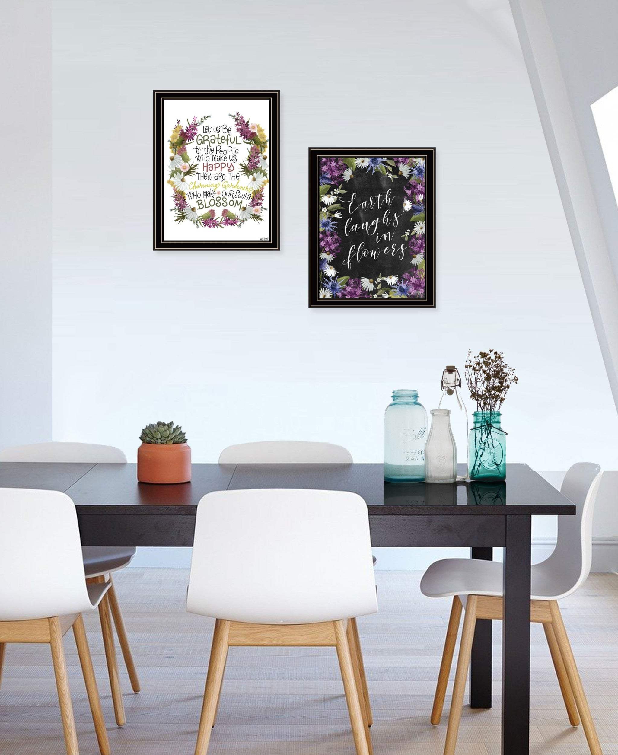 Set Of Two Flowers Make Us Laugh Black Framed Print Wall Art - Homeroots - Flyclothing LLC