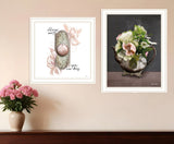 Set Of Two Vintage Floral Tea Pot and Door Knob White Framed Print Kitchen Wall Art - Homeroots