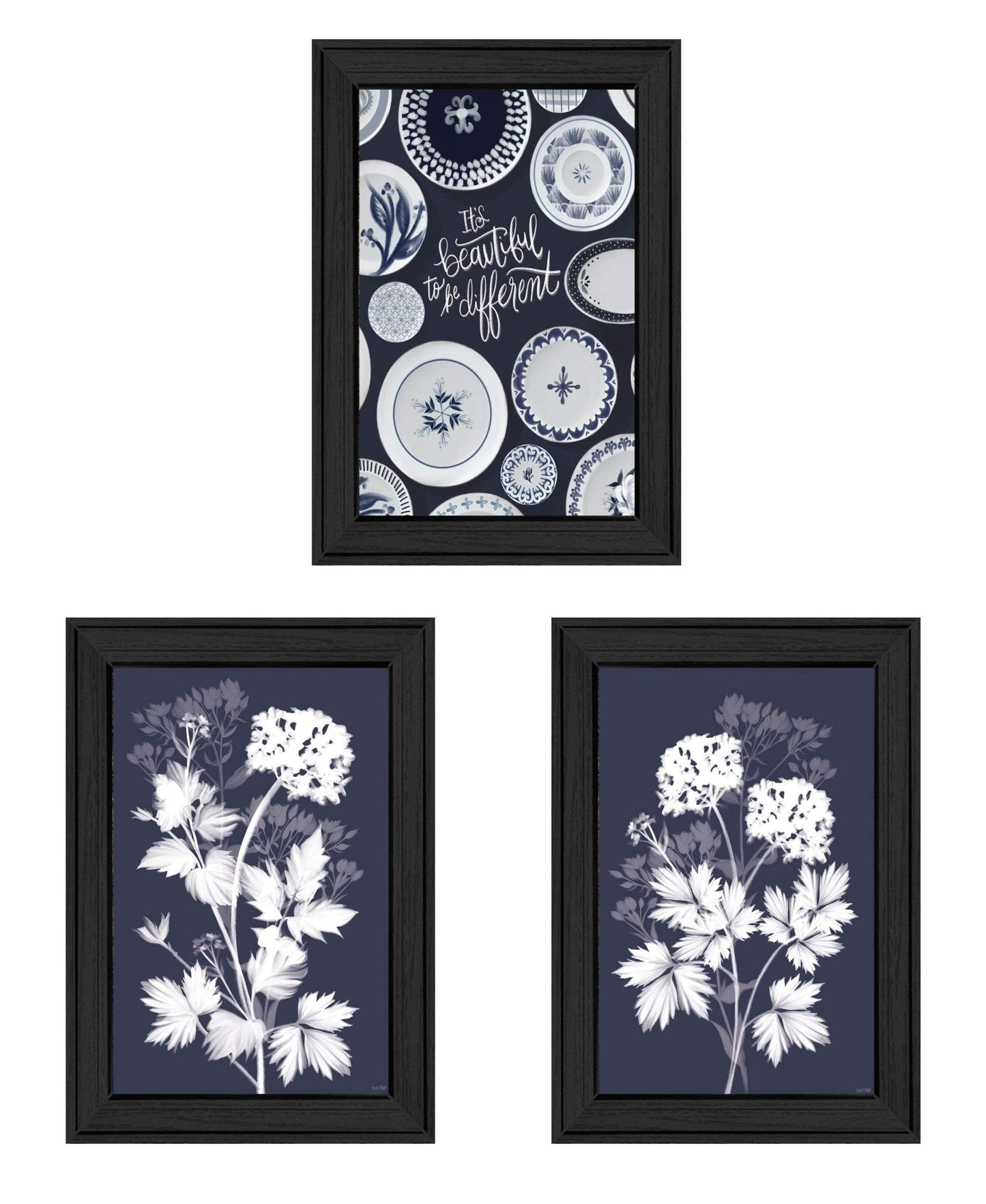 Set Of Three Its Beautiful to Be Different Black Framed Print Wall Art - Homeroots - Flyclothing LLC
