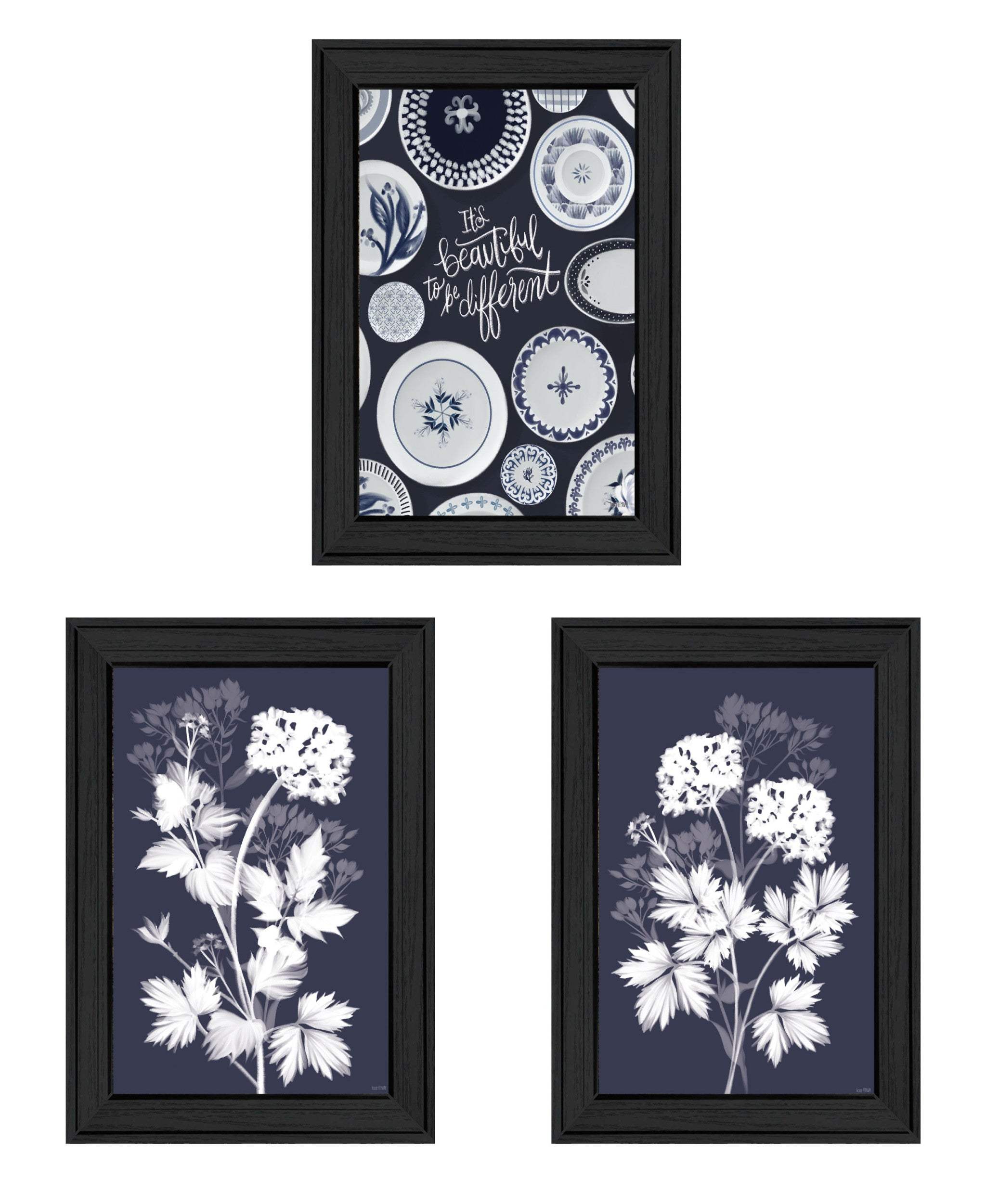 Set Of Three Its Beautiful to Be Different Black Framed Print Wall Art - Homeroots - Flyclothing LLC