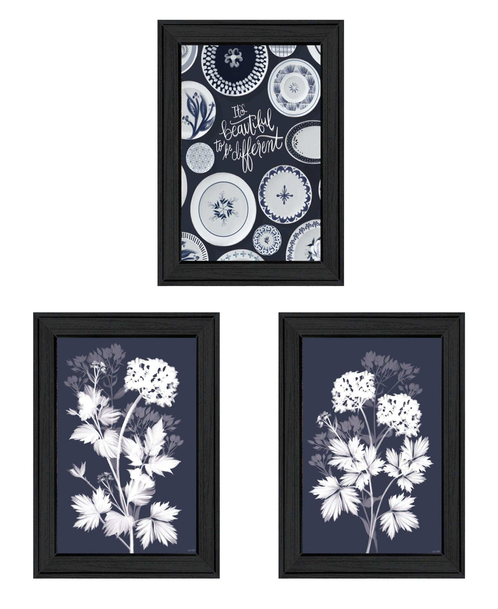 Set Of Three Its Beautiful to Be Different Black Framed Print Wall Art - Homeroots - Flyclothing LLC