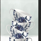 Set Of Two Tea Towers with Flowers Blue Black Framed Print Kitchen Wall Art - Homeroots