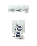 Set Of Two Tea tower with Cups and Sauces White Framed Print Kitchen Wall Art - Homeroots