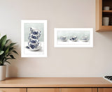 Set Of Two Tea tower with Cups and Sauces White Framed Print Kitchen Wall Art - Homeroots