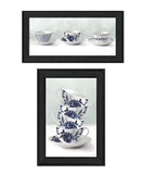 Set Of Two Tea tower with Cups and Sauces Black Framed Print Kitchen Wall Art - Homeroots