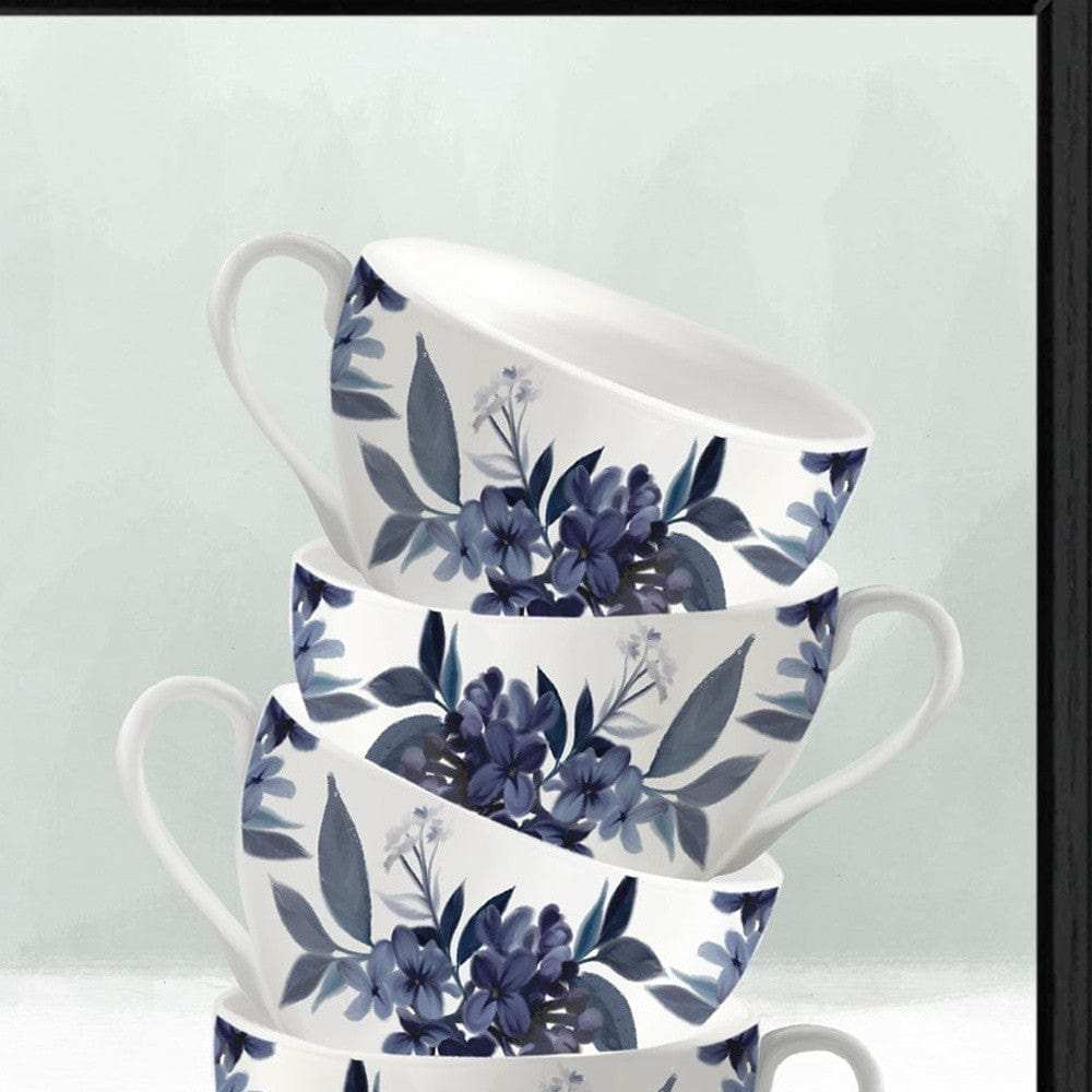 Set Of Two Tea tower with Cups and Sauces Black Framed Print Kitchen Wall Art - Homeroots - Flyclothing LLC
