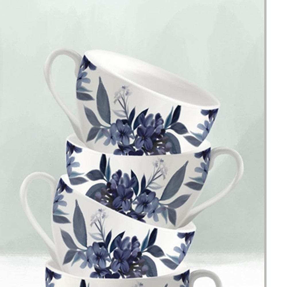 Set Of Three Tea tower with Cups and Sauces White Framed Print Kitchen Wall Art - Homeroots - Flyclothing LLC
