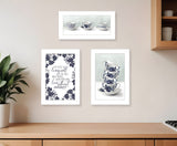 Set Of Three Tea tower with Cups and Sauces White Framed Print Kitchen Wall Art - Homeroots