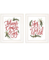 Set Of Two Good Tidings and Joy White Framed Print Wall Art - Homeroots - Flyclothing LLC
