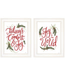 Set Of Two Good Tidings and Joy White Framed Print Wall Art - Homeroots