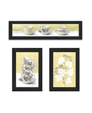 Set Of Three Tea Cups and Yellow Flowers Black Framed Print Kitchen Wall Art - Homeroots