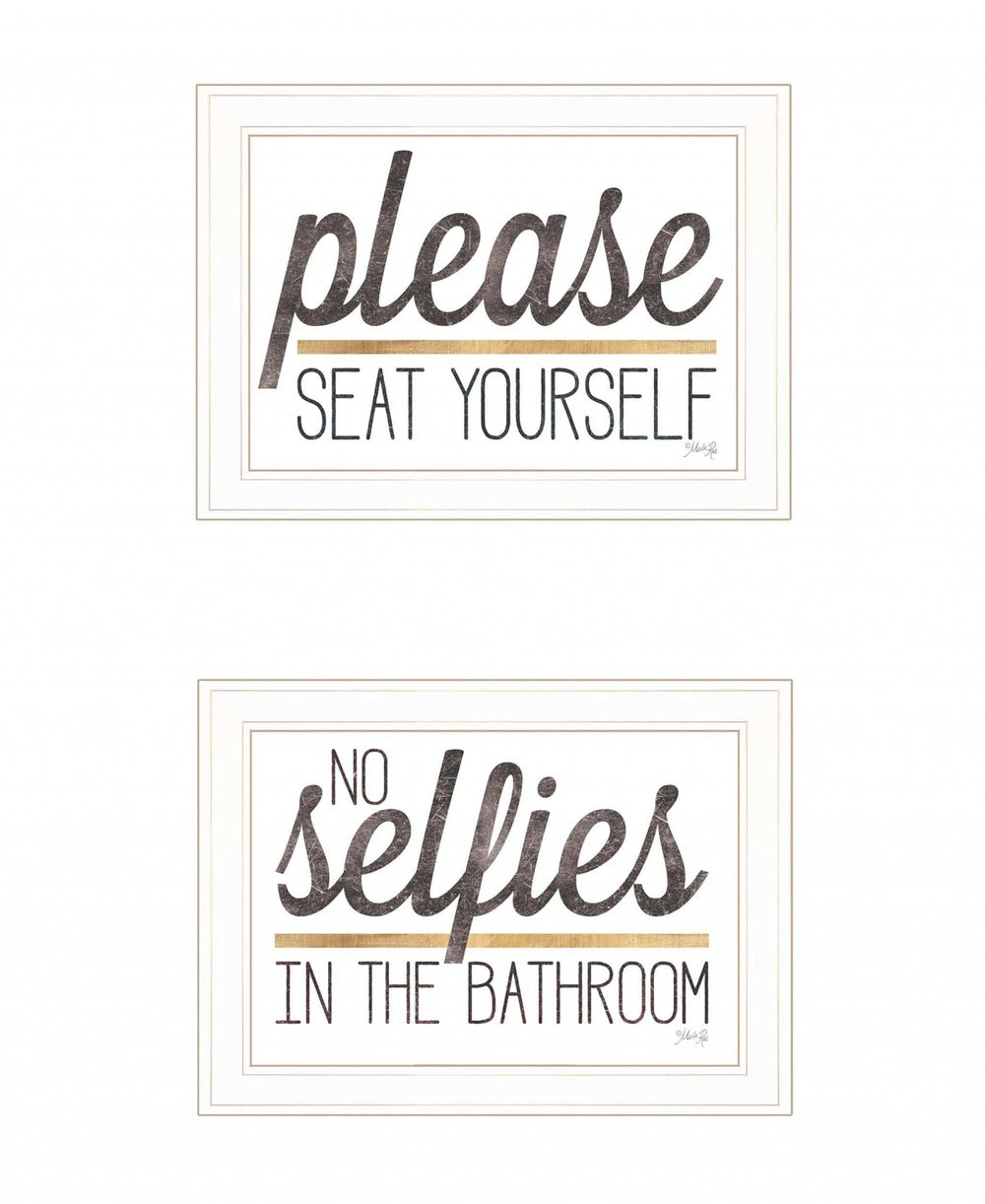 Set Of Two No Selfies When Seated 1 White Framed Print Bathroom Wall Art - Homeroots - Flyclothing LLC