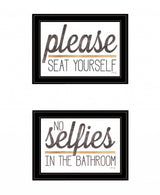 Set Of Two No Selfies When Seated 2 Black Framed Print Bathroom Wall Art - Homeroots - Flyclothing LLC