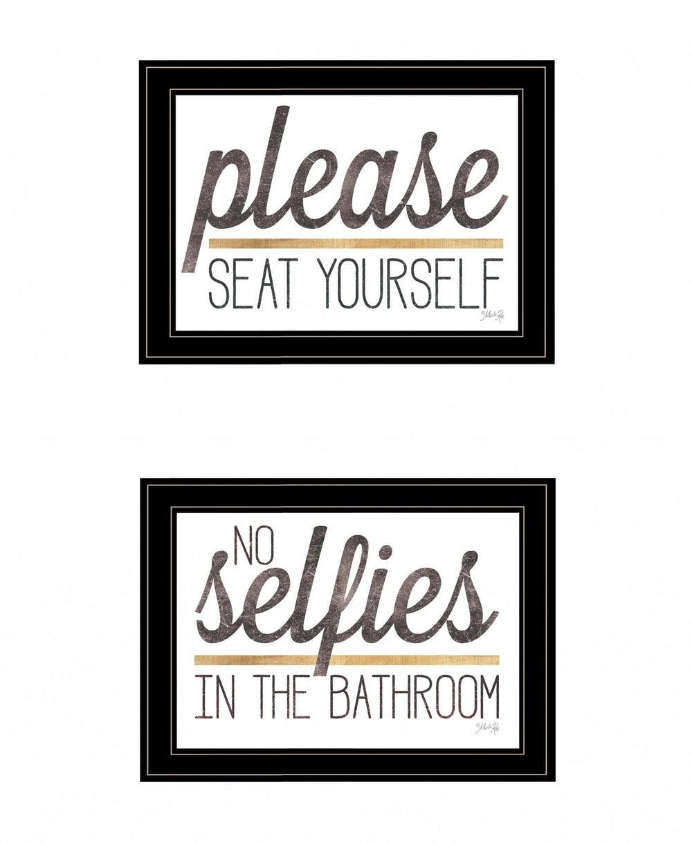 Set Of Two No Selfies When Seated 2 Black Framed Print Bathroom Wall Art - Homeroots - Flyclothing LLC