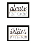 Set Of Two No Selfies When Seated Black Framed Print Bathroom Wall Art - Homeroots